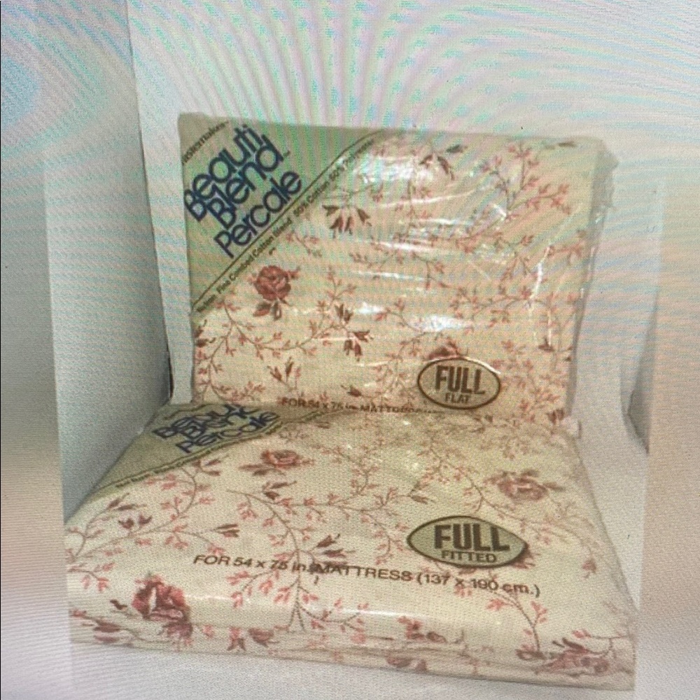 Vintage Twin Full Fit& Flat Sheet Tastemaker Beauti Percale Flowers Rose Set.